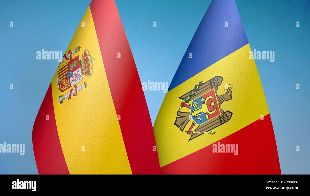 Spanien und Moldawien zwei Flaggen Stockfoto