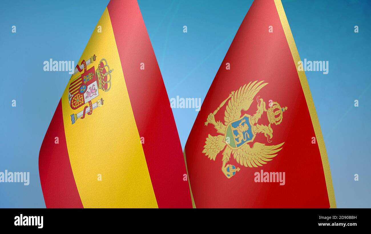 Spanien und Montenegro zwei Flaggen Stockfoto