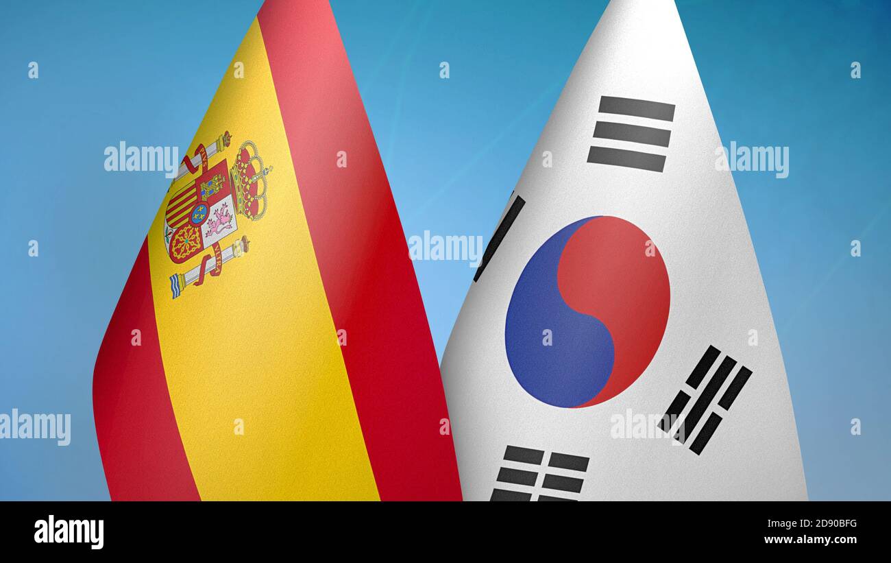 Spanien und Südkorea zwei Flaggen Stockfoto