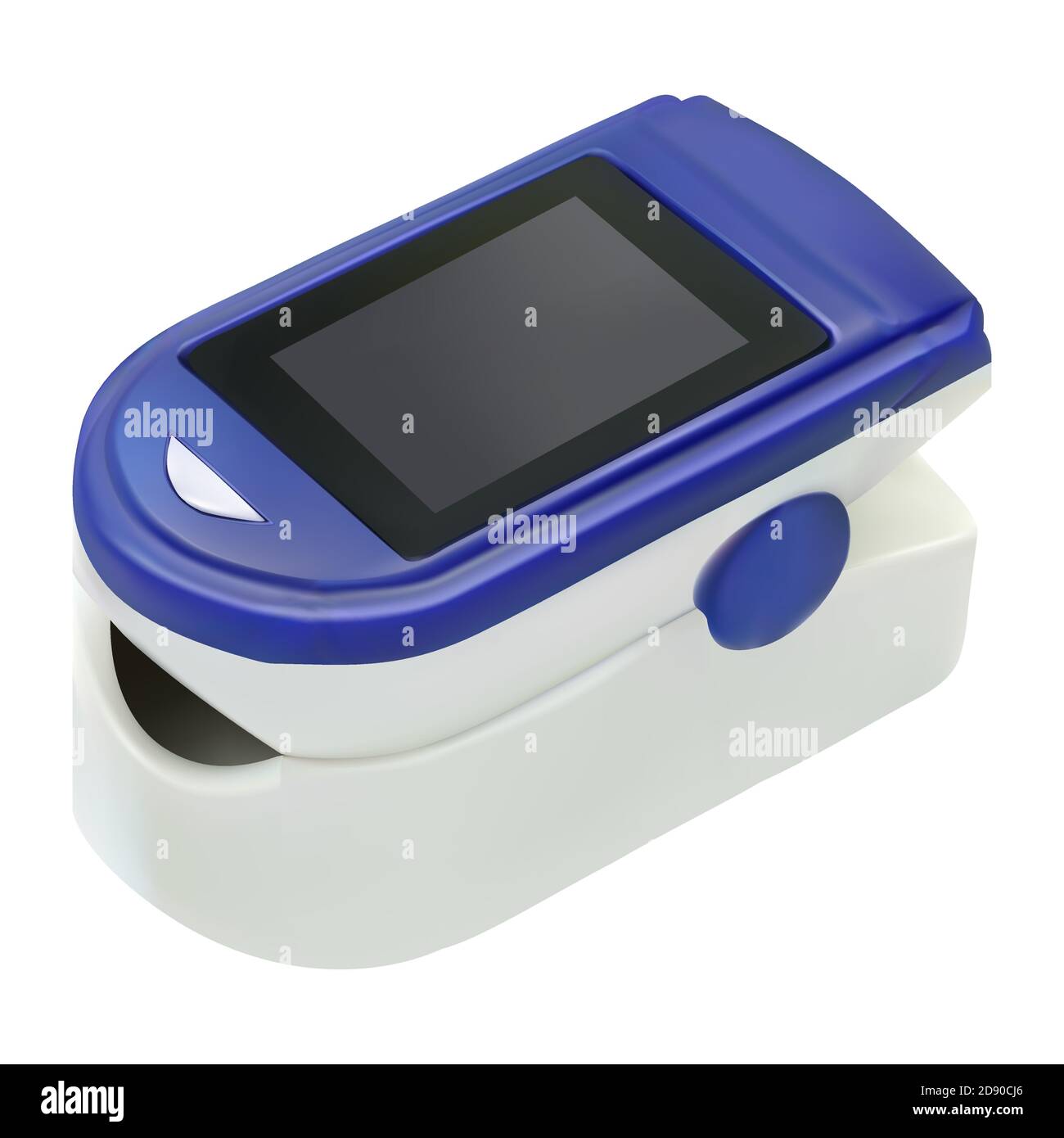 Pulsoximeter, realistisches medizinisches Fingergerät isoliert auf Weiß. Gesundheitssymbol Blutsättigungstest. Vektorgrafik Stock Vektor