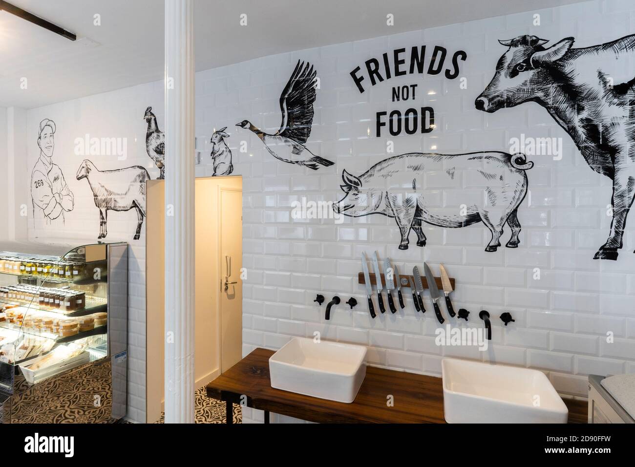 Rudys Vegan Butcher Delikatessengeschäft wird in Islington London eröffnet. Stockfoto