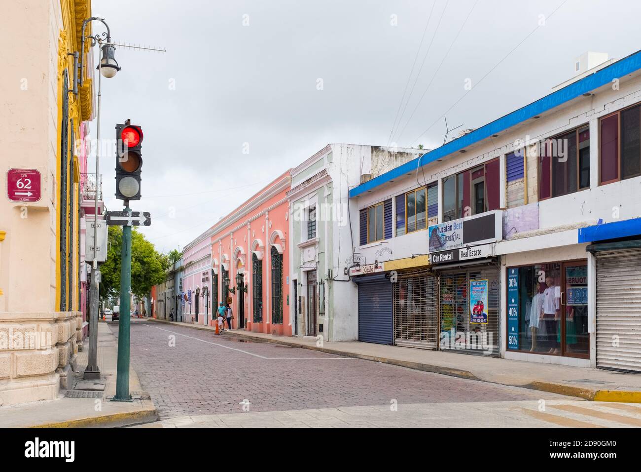 Leeres Stadtzentrum aufgrund der anhaltenden Covid19 Pandemie, Merida Yucatan Stockfoto