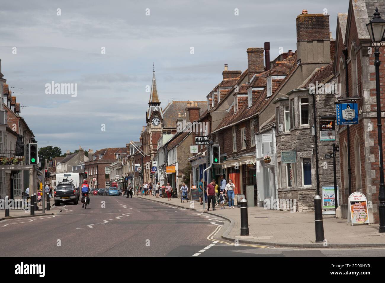 Blick auf die South Street in Wareham, Dorset in Großbritannien, aufgenommen am 23. Juli 2020 Stockfoto