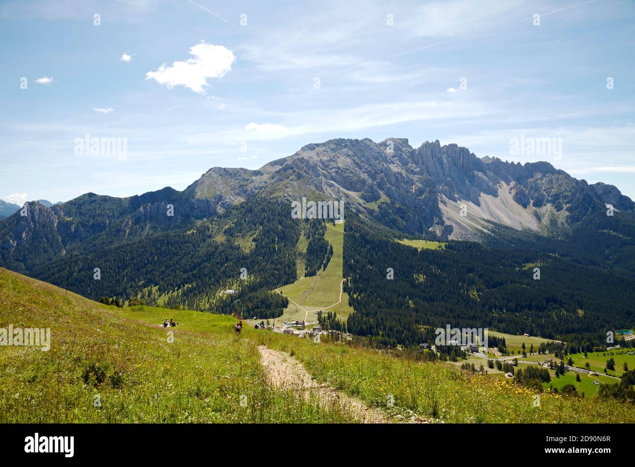 Panoramablick auf ein grünes Tal in trentino Alto adige Stockfoto