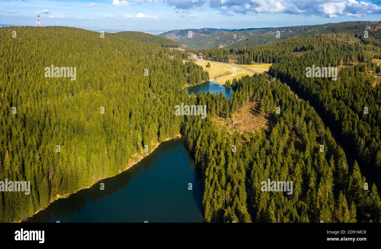 Gebietsansicht von Bocksbart und Grumbacher Teiche bei Hahnenklee in Harz Stockfoto