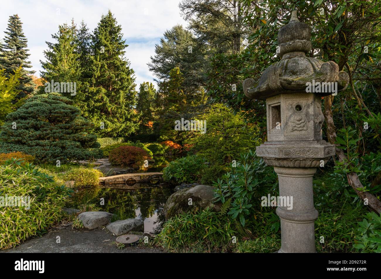 Buddhismus Pagode im Kubota Japanischen Garten Stockfoto