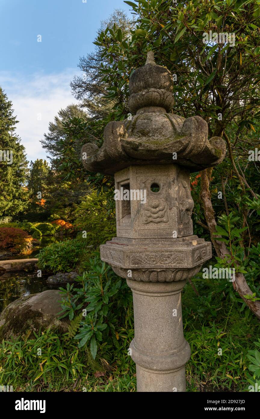 Buddhismus Pagode im Kubota Japanischen Garten Stockfoto