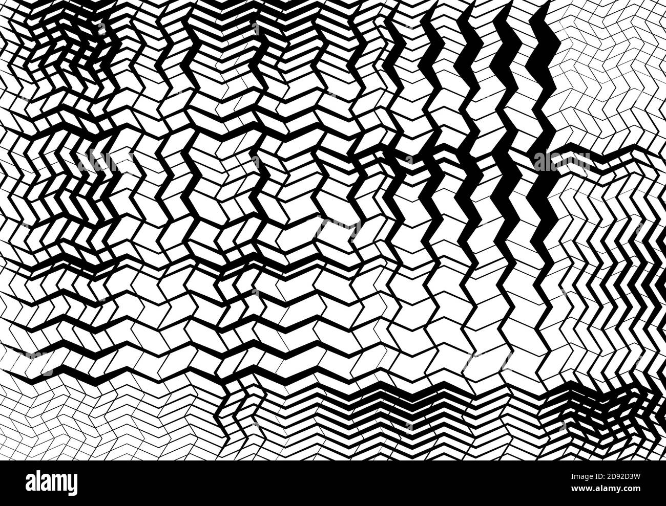 Zick-Zack, Kreuz-Zick, gezackt, gekrinkelt Winkelgitter, Gitter, Gitter oder Gitter, Grill von zufällig gewinkelten Linien. Abstrakt geometrische schwarz und weiß, mon Stock Vektor