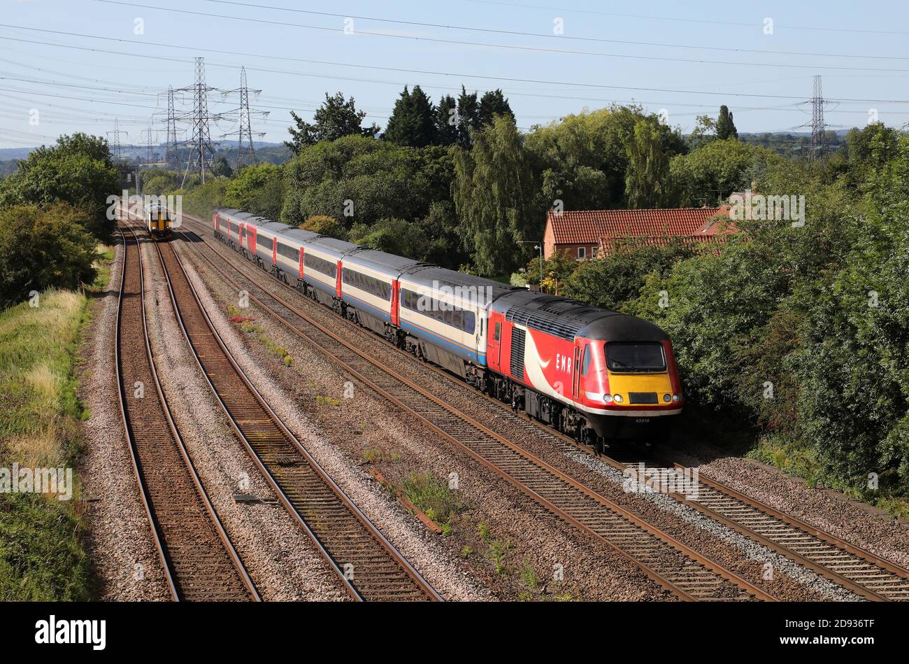 EMT 43318 nähert sich dem East Midlands Parkway mit der 1D13 08.34 St Pancras nach Nottingham. Stockfoto