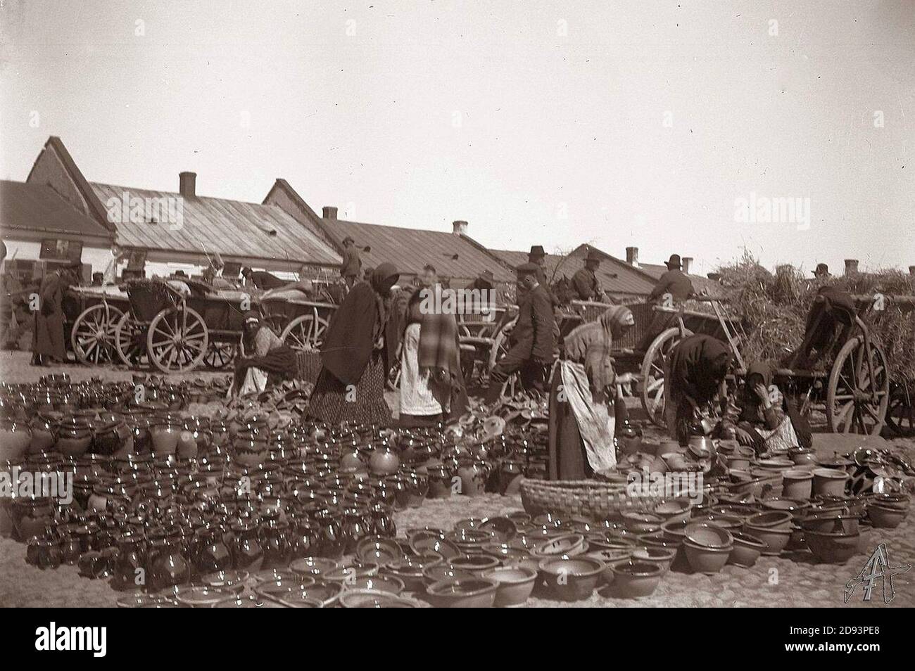 Jędrzejów. Jarmark na rynku 1914. Stockfoto