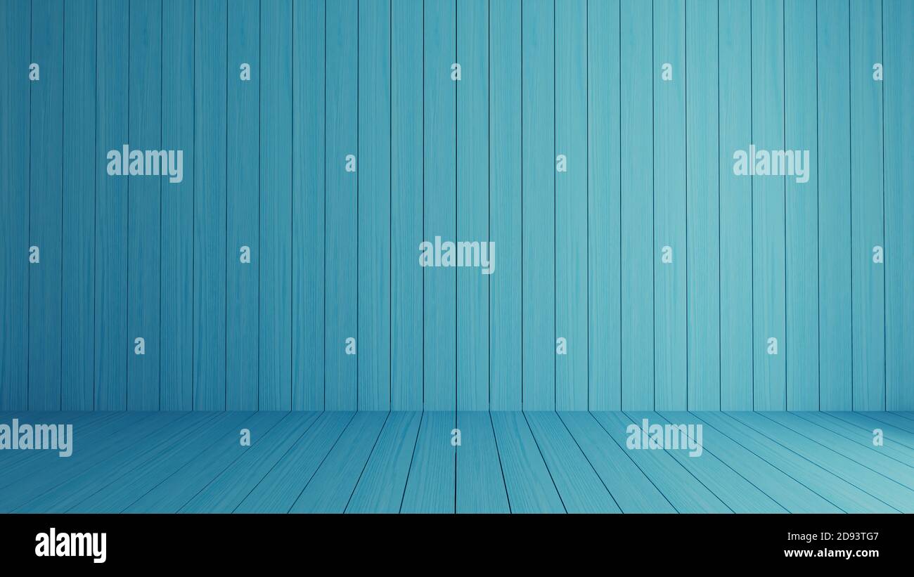 Blaue Muster Holzboden und Wandstruktur unter hellem Hintergrund 3D-Rendering Stockfoto