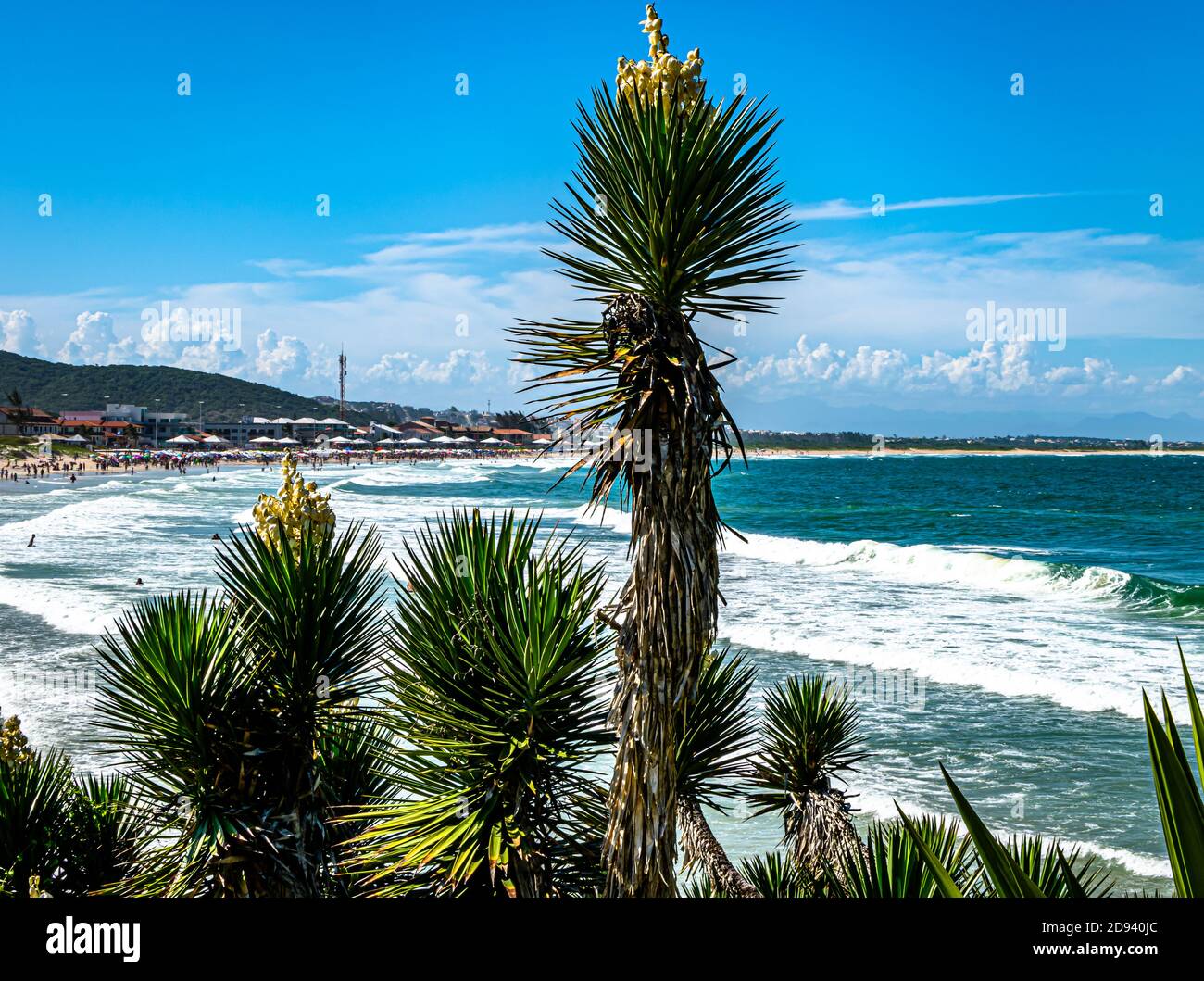 Strand in sonnigen Sommertag, am Meer der brasilianischen Küste, in der Region der Seen, Stadt Cabo Frio, Rio de Janeiro, Brasilien Stockfoto