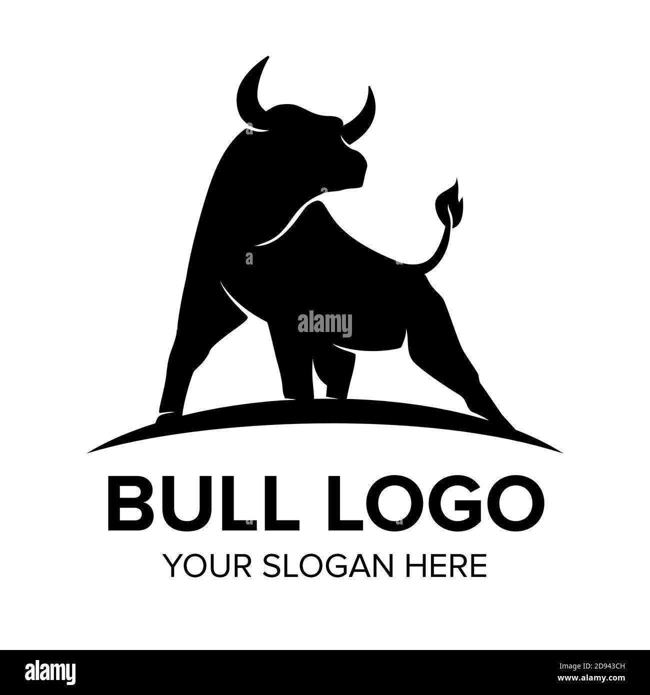 Bull-Logo, monochrome Silhouette, Symbol des Jahres im chinesischen Tierkreiskalender. Vektordarstellung eines stehenden gehörnten Ochsen oder eines schwarzen angus iso Stock Vektor