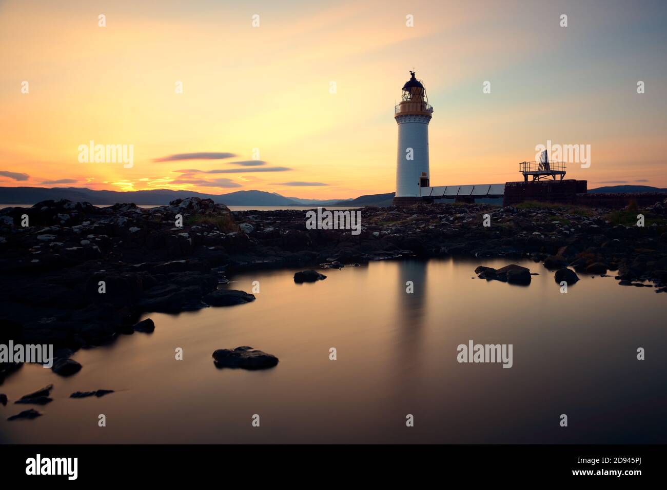 Rubha Nan Gal Leuchtturm bei Sonnenaufgang, Isle of Mull Stockfoto