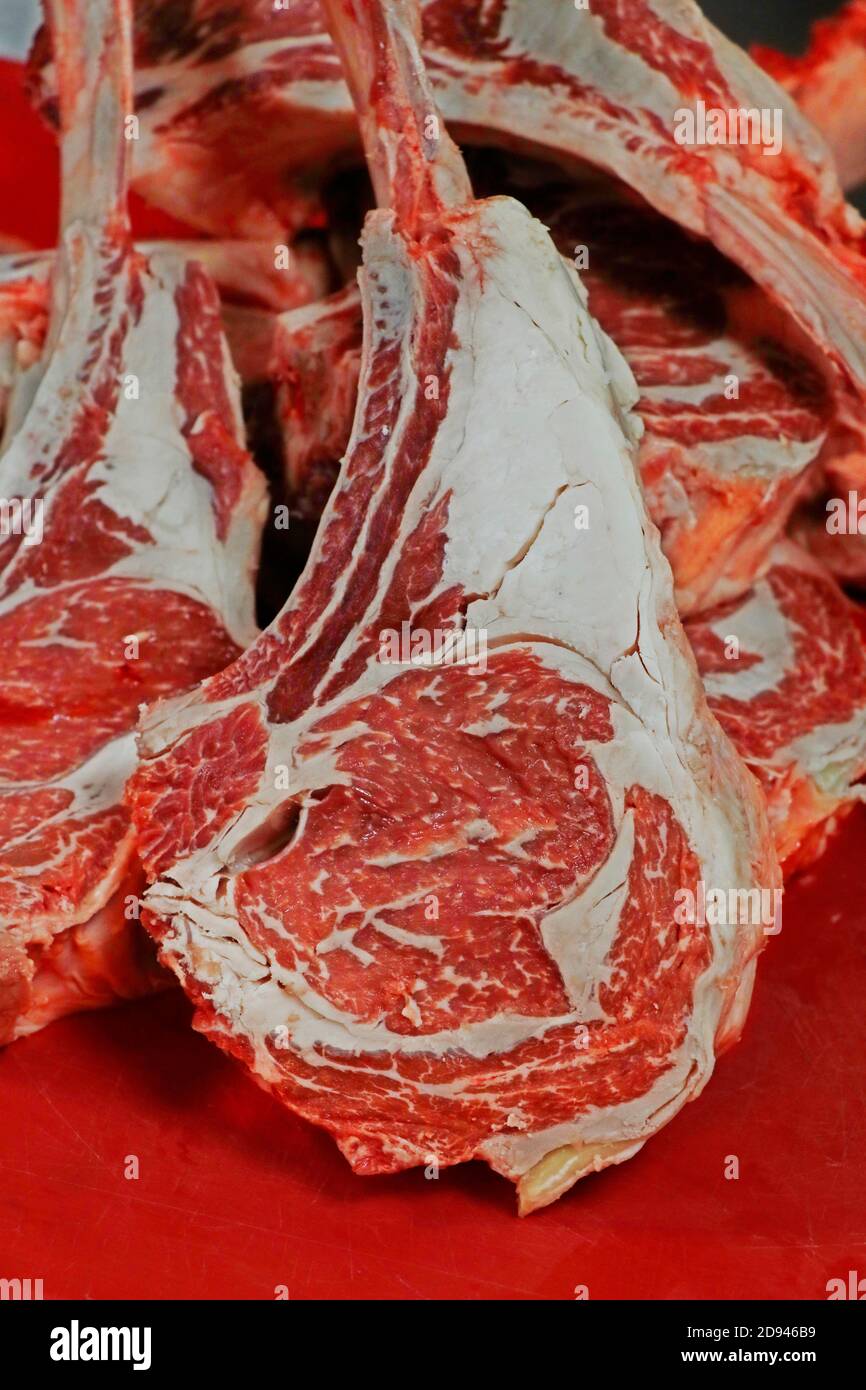 american angus Beef Rib Eye, ausgestellt in Metzgerei Stockfoto