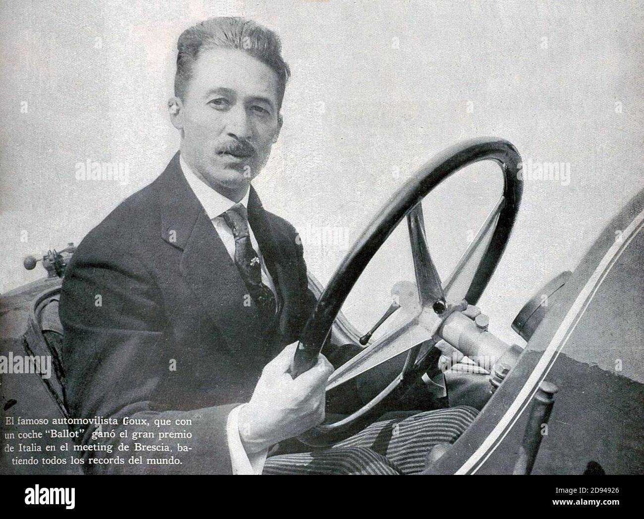 Jules Goux, vainqueur du 1er Grand Prix d'Italie à Brescia, en septembre 1921 (beschnitten). Stockfoto