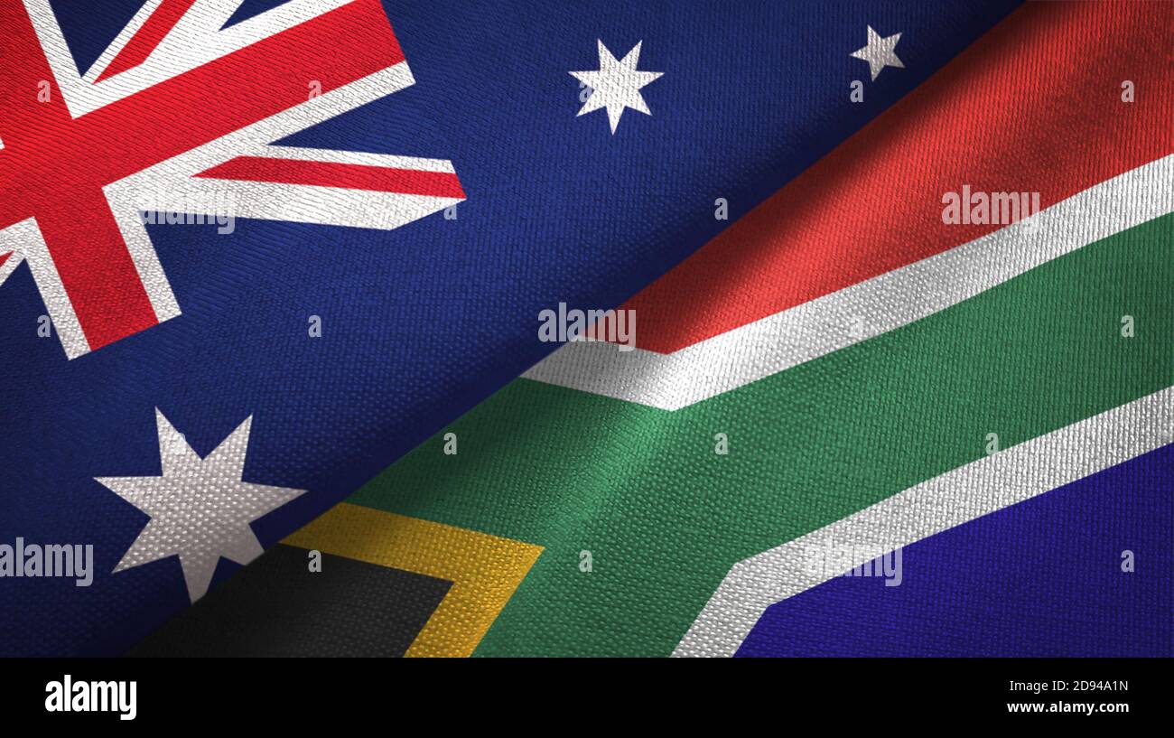 Australien und Südafrika zwei Flaggen Textil-Tuch, Stoff Textur Stockfoto