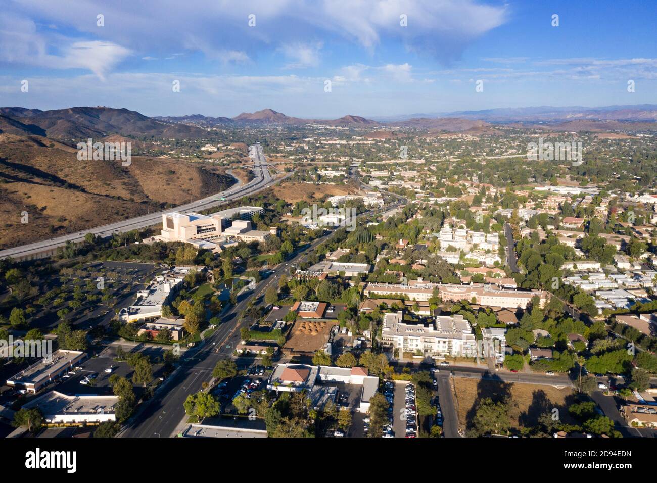 Luftaufnahmen über dem Conejo Valley und Thousand Oaks in Ventura County, Kalifornien Stockfoto