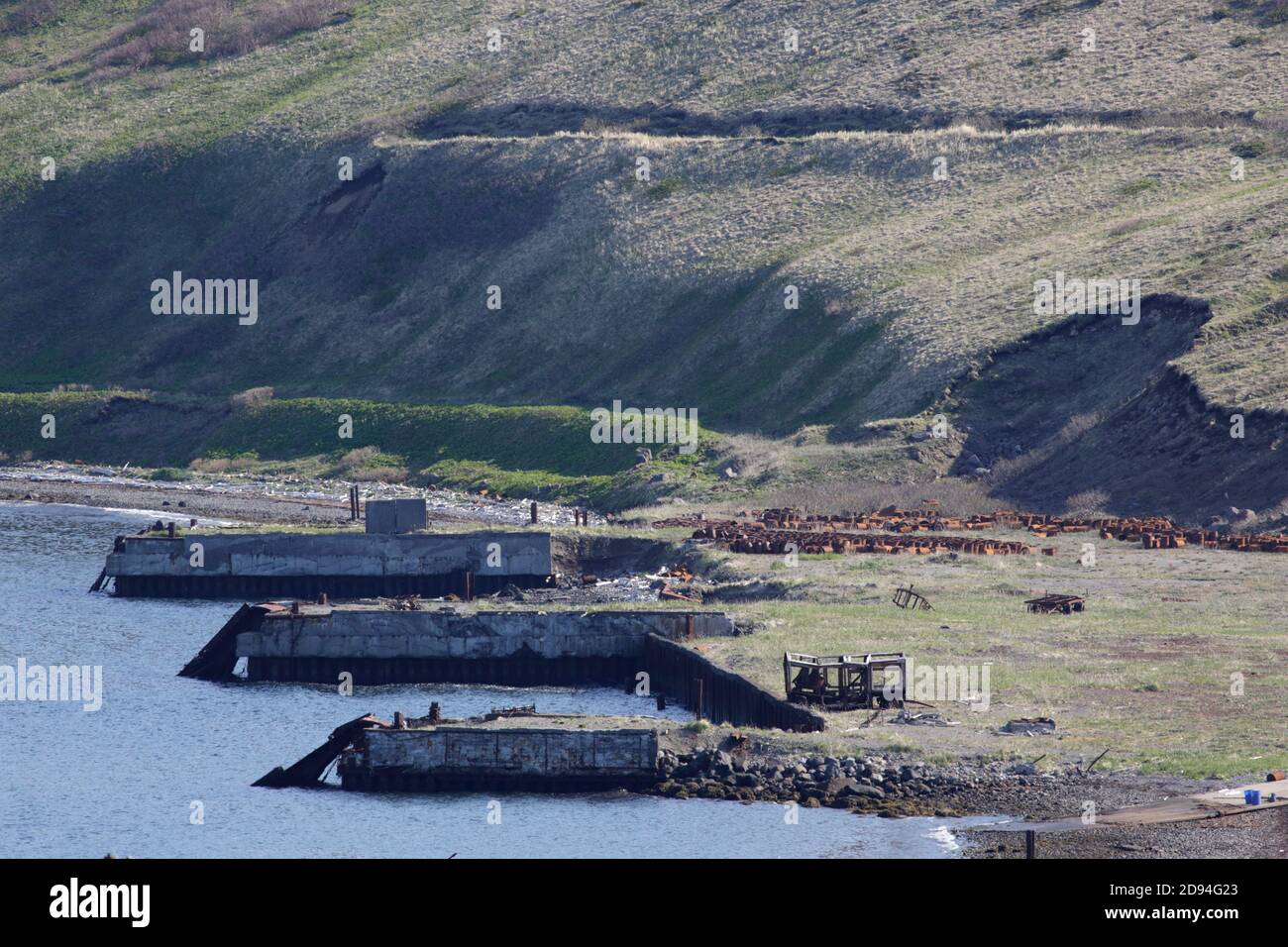 Verlassene russische U-Boot-Basis, Simushir, Kuril-Inseln, Fernen Osten Russlands 4. Juni 2012 Stockfoto