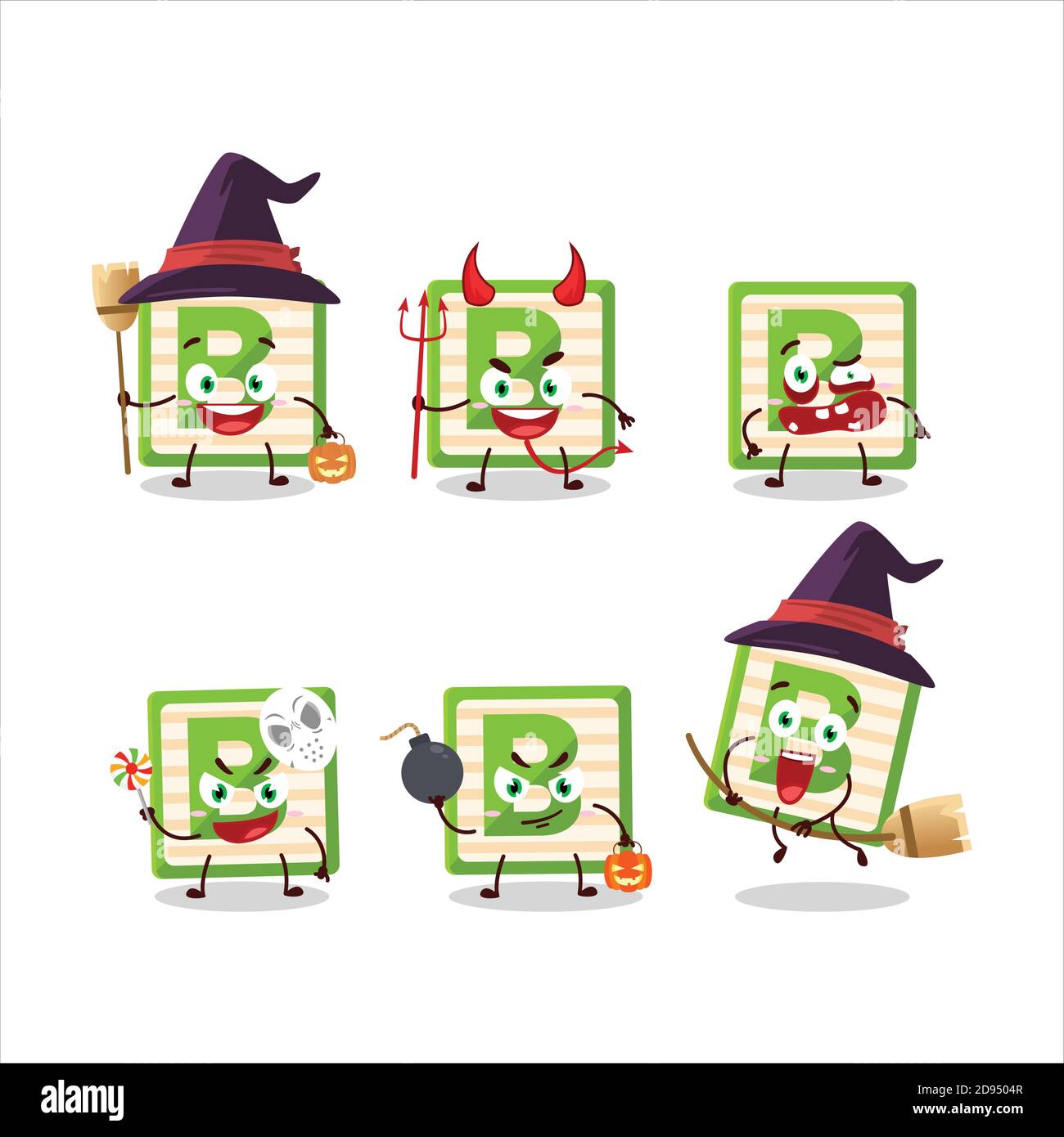 Halloween Ausdruck Emoticons mit Cartoon-Charakter des Spielzeugblocks B Stock Vektor
