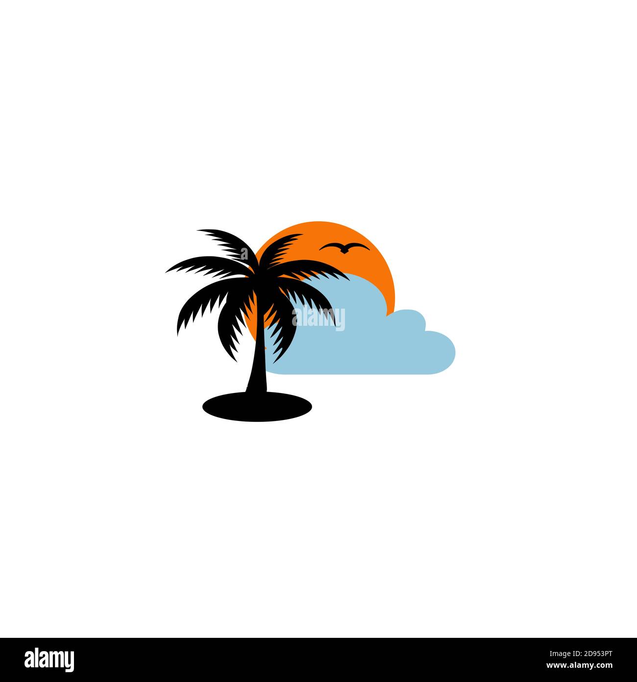 Sonnenuntergang und Landschaft und Sommerurlaub Insel Strand Logo. Stock Vektor
