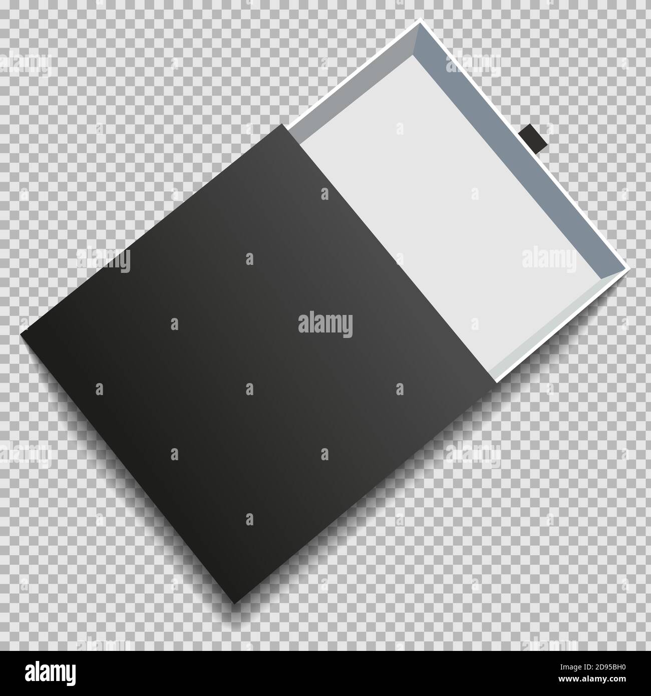 Schwarze Realistische Verpackung Karton Schiebebox Geöffnet. Für kleine Gegenstände, Streichhölzer und andere Dinge. Vektorgrafik Stock Vektor