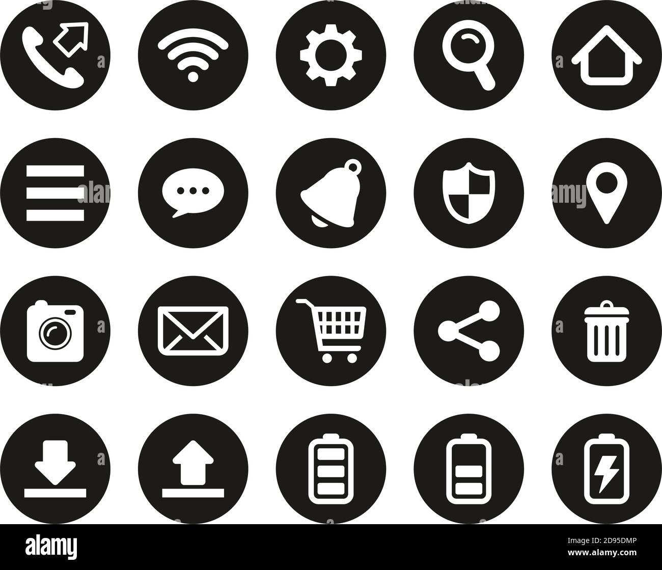 Handy Oder Smartphone Icons Weiß Auf Schwarz Flat Design Kreis Groß Stock Vektor