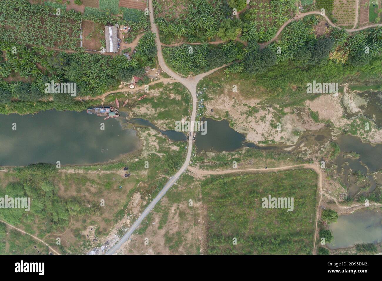 Hanoi Felder auf Red River Delta in Vietnam Luftdrohne Fotoansicht Stockfoto