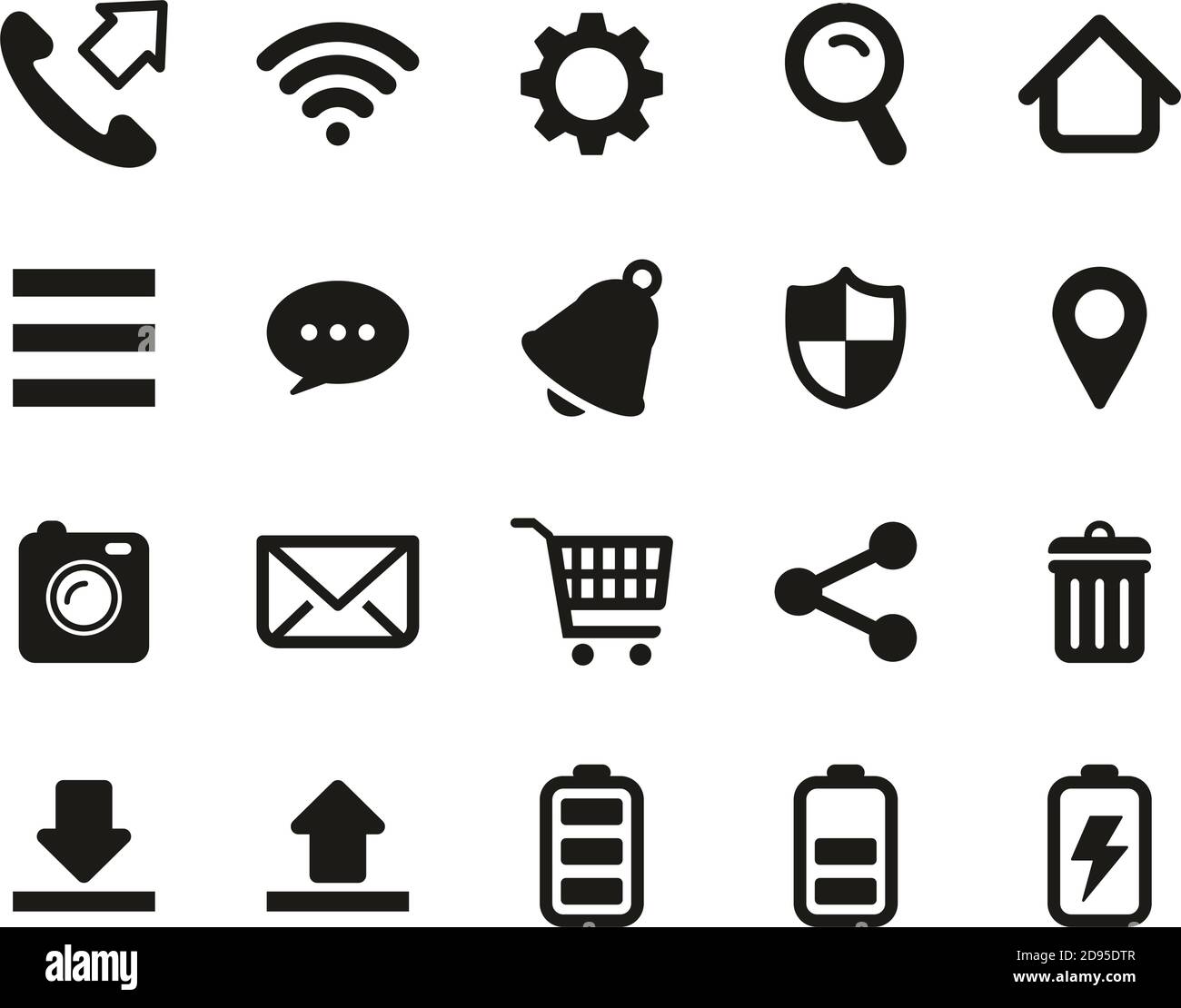 Handy Oder Smartphone Icons Schwarz & Weiß Set Groß Stock Vektor