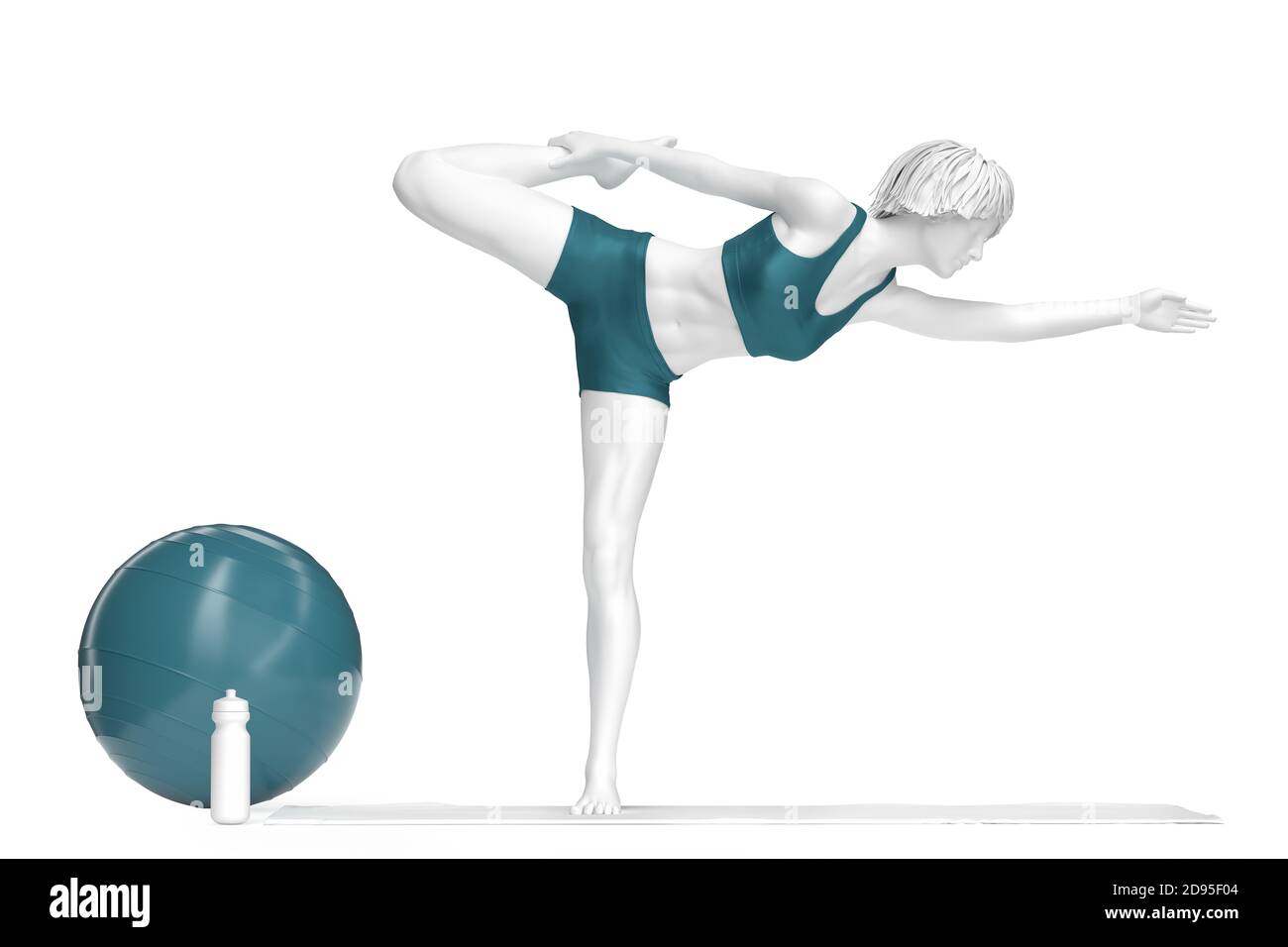 Frau in Natarajasana oder Herr der Tanzpose während der Yoga-Praxis. 3D-Illustration Stockfoto