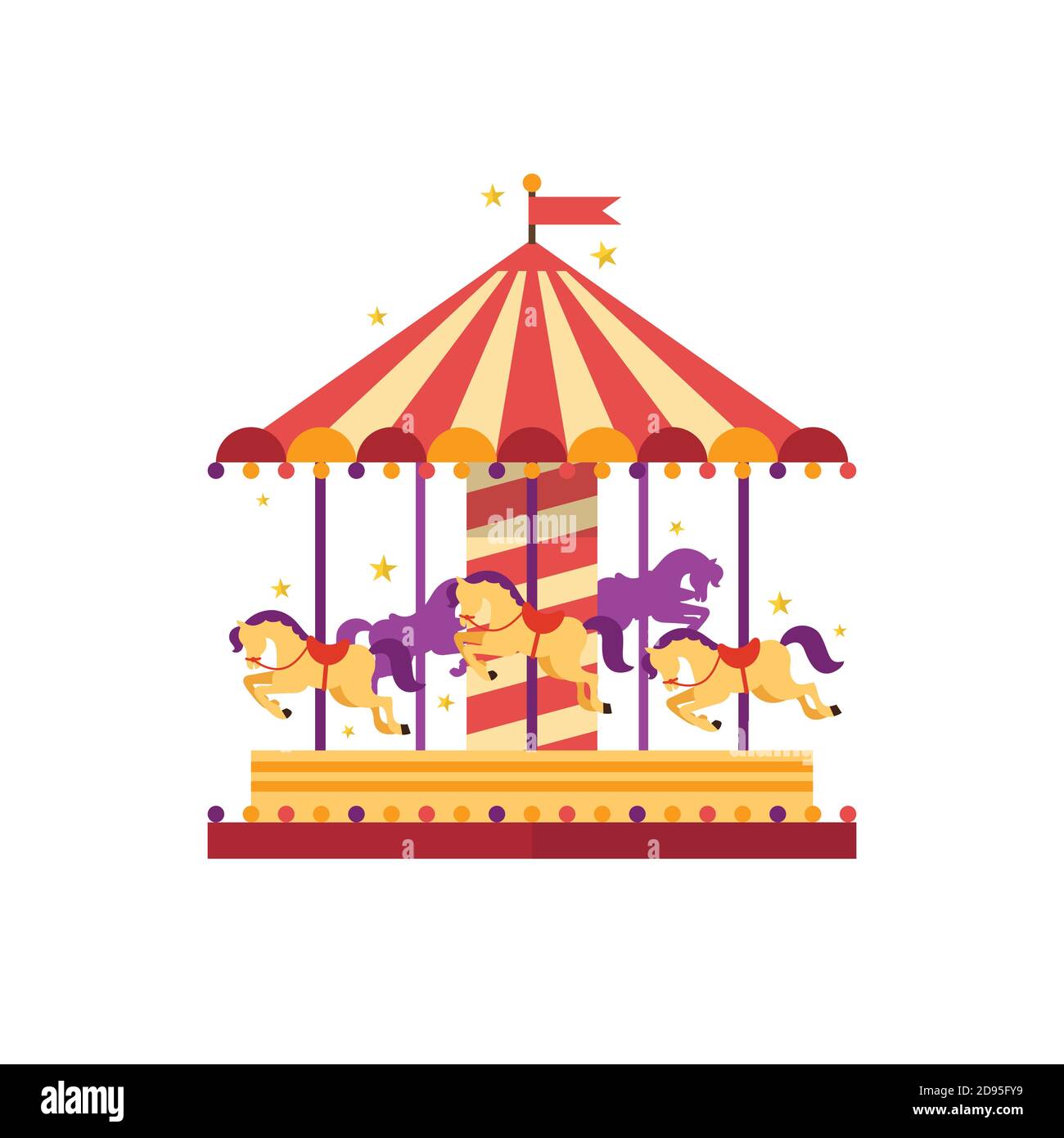 Bunte Karussell mit Pferden. merry-go-round. Funfair Karneval Vektor-Illustration Stock Vektor