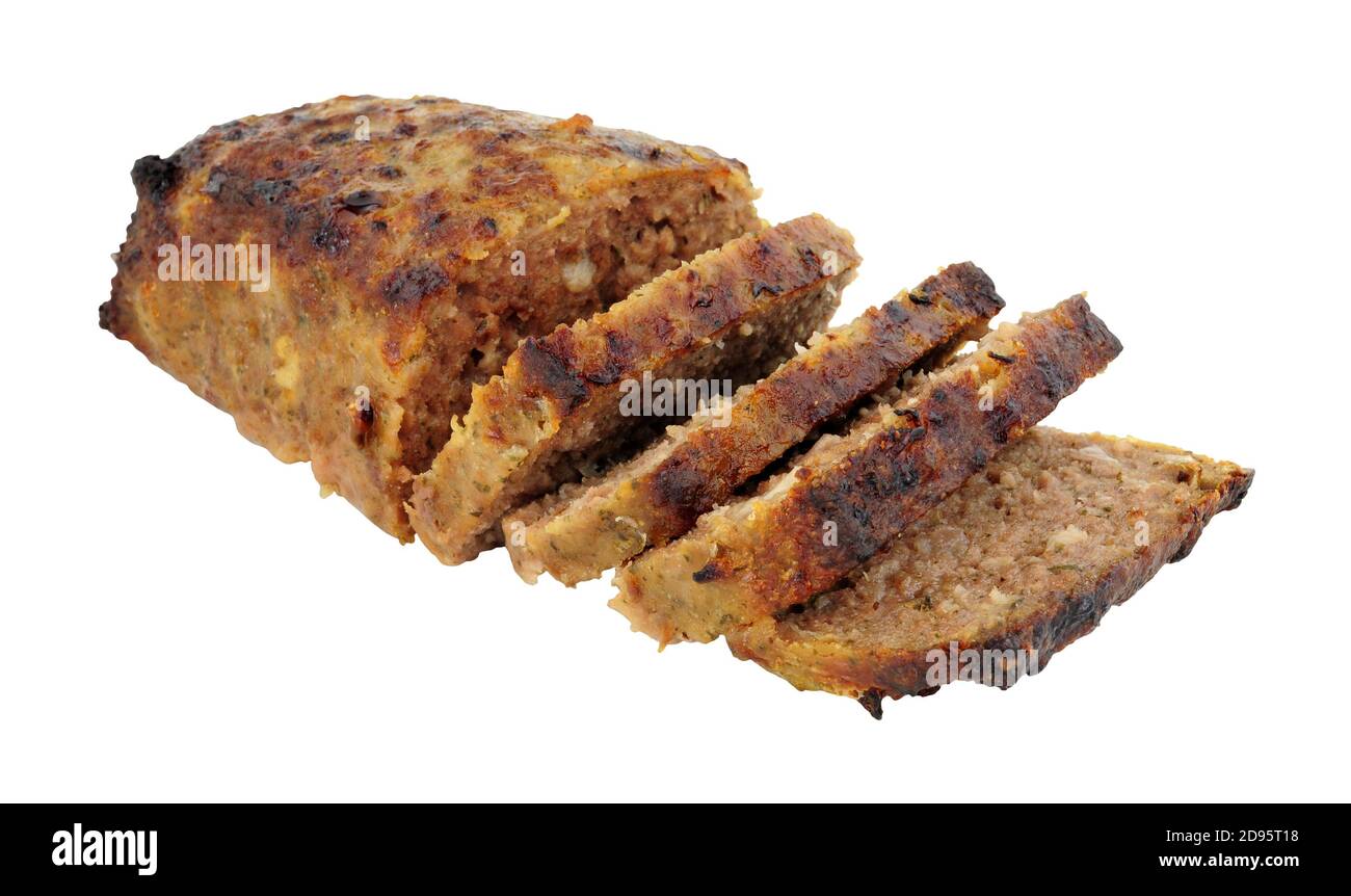 Gebackenes Rindfleisch und Schweinefleisch Hackbraten isoliert auf einem weißen Hintergrund Stockfoto