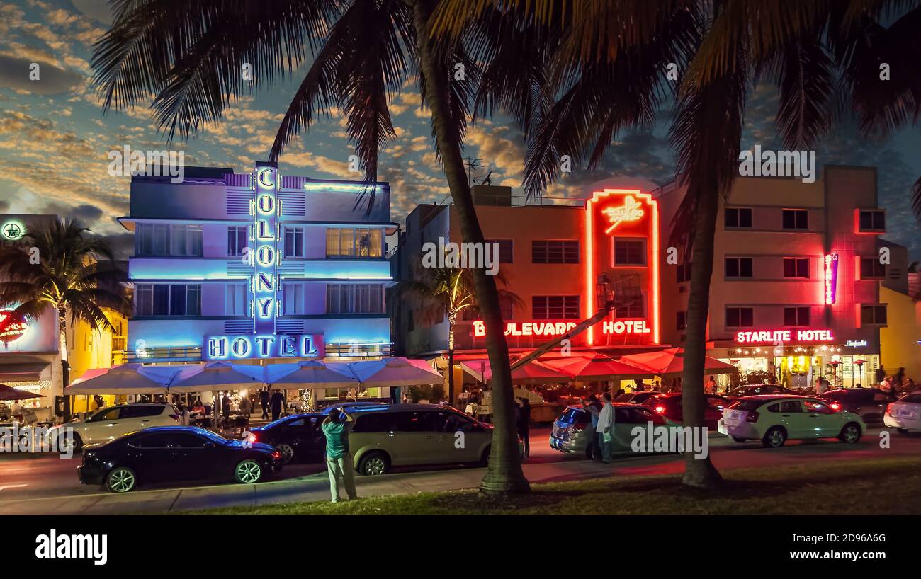 Ocean Drive Hotels. Miami Beach. Florida. USA. Stockfoto