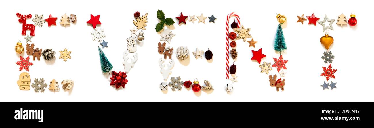 Bunte Weihnachtsdekoration Brief Gebäude Wort Ereignis Stockfoto