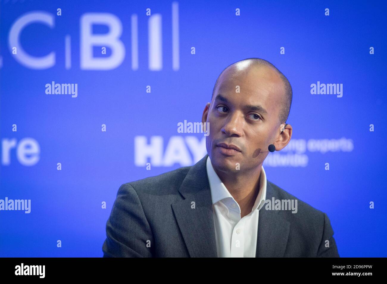 Chuka Umunna, ehemaliger Parlamentsabgeordneter und Executive Director und ESG-Head, Edelman, nimmt an einer Diskussion über die Rolle Großbritanniens auf der Weltbühne Teil, während der CBI-Jahreskonferenz im ITN-Hauptquartier im Zentrum von London. Stockfoto