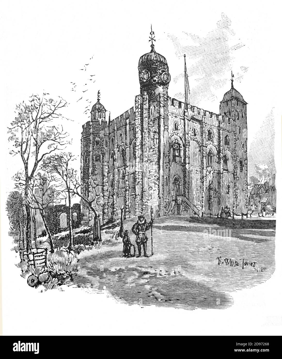 Der White Tower ist ein zentraler Turm, der alte Turm, am Tower of London. Es wurde von William dem Eroberer in den frühen 1080er Jahren gebaut und später erweitert. Der Weiße Turm war militärisch der stärkste Punkt der Burg und bot Unterkunft für den König und seine Vertreter sowie eine Kapelle. Henry III bestellt den Turm weiß getüncht im Jahr 1240. Stockfoto