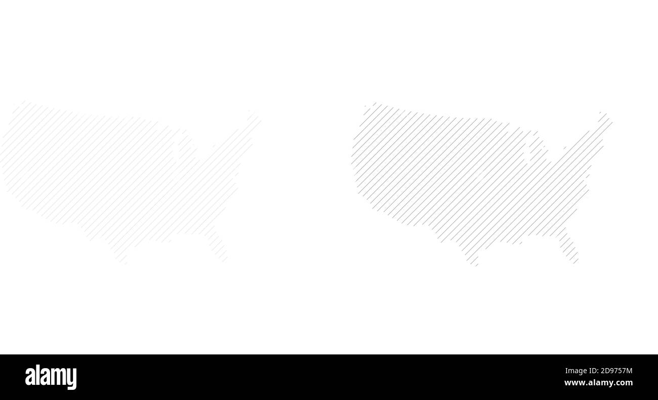Karte der USA gefüllt mit Linien oder Streifen. Vektordarstellung auf weißem Hintergrund isoliert. Stock Vektor