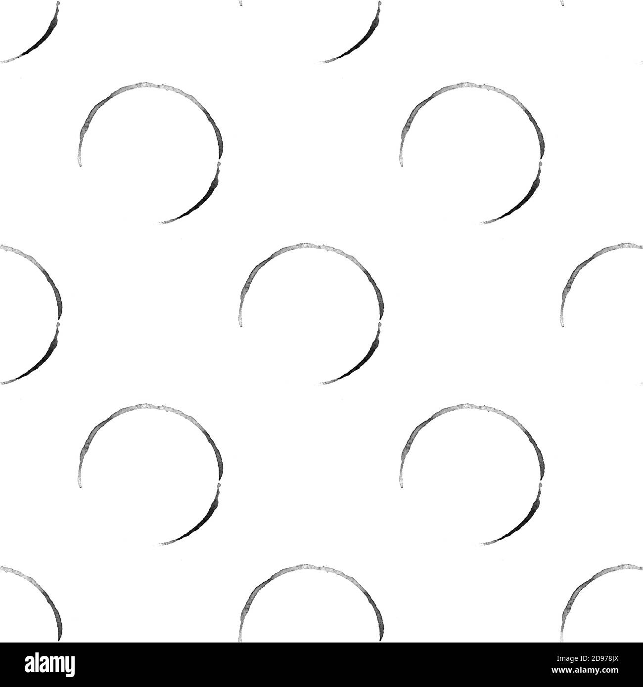 Nahtloses Muster mit schwarzen Kreisen isoliert auf weißem Hintergrund Stockfoto