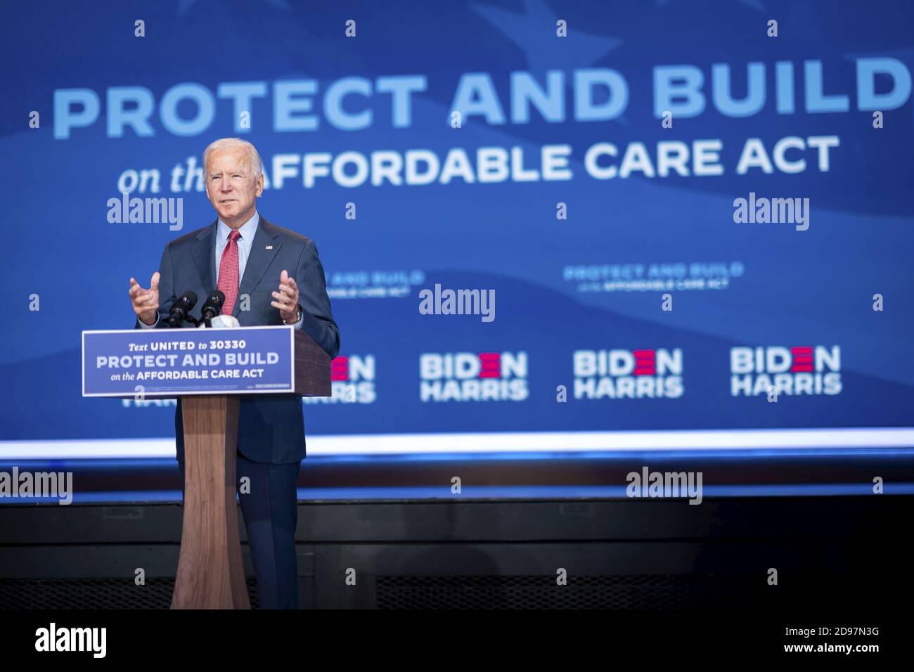 WILMINGTON, DELAWARE, USA - 28. Oktober 2020 - US-Präsidentschaftskandidat Joe Biden hält eine Rede zum Affordable Care Act in Wilmington, Stockfoto