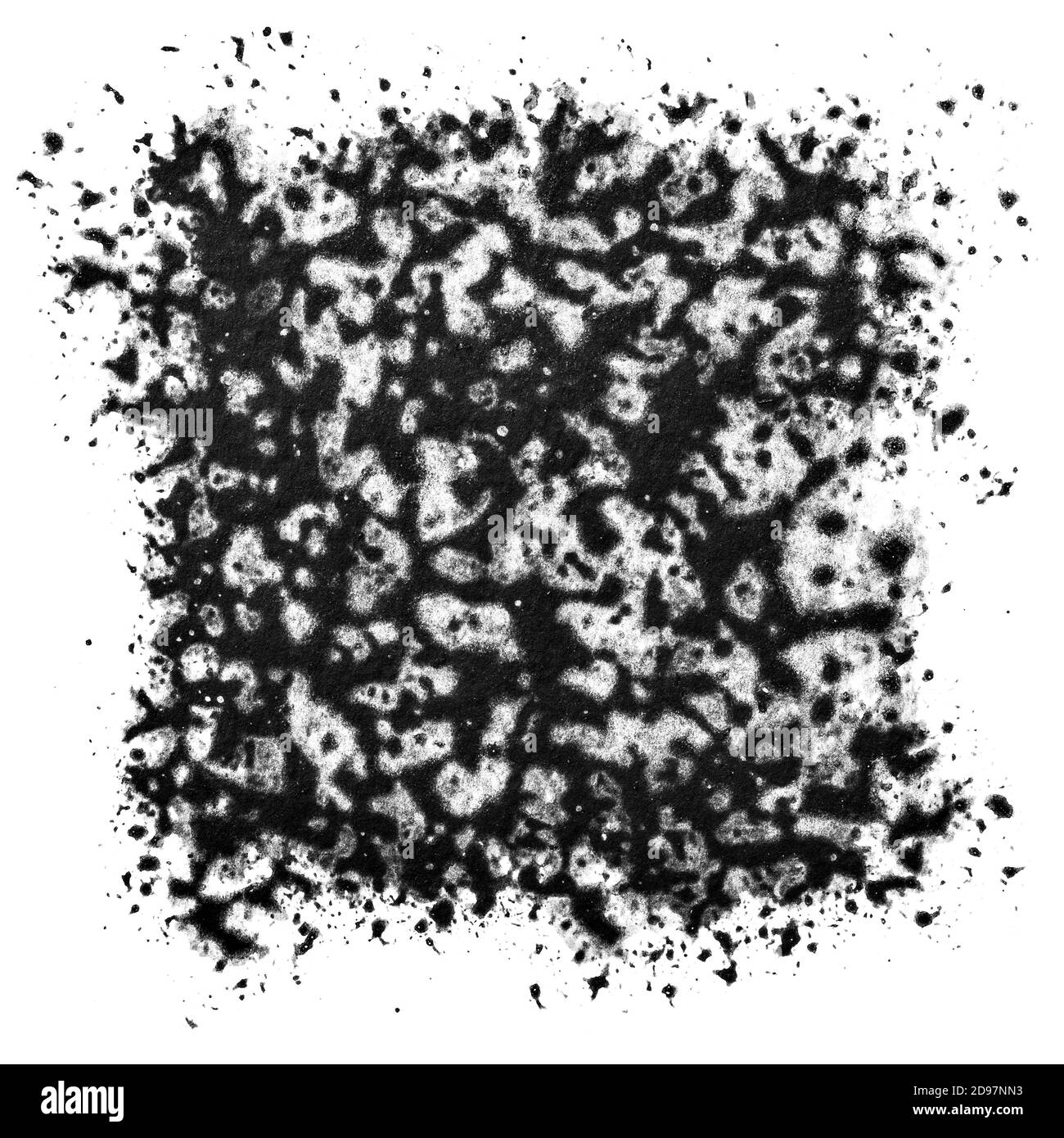 Quadratische grau-schwarze Färbung mit Spritzern und Flecken isoliert auf Der weiße Hintergrund Stockfoto
