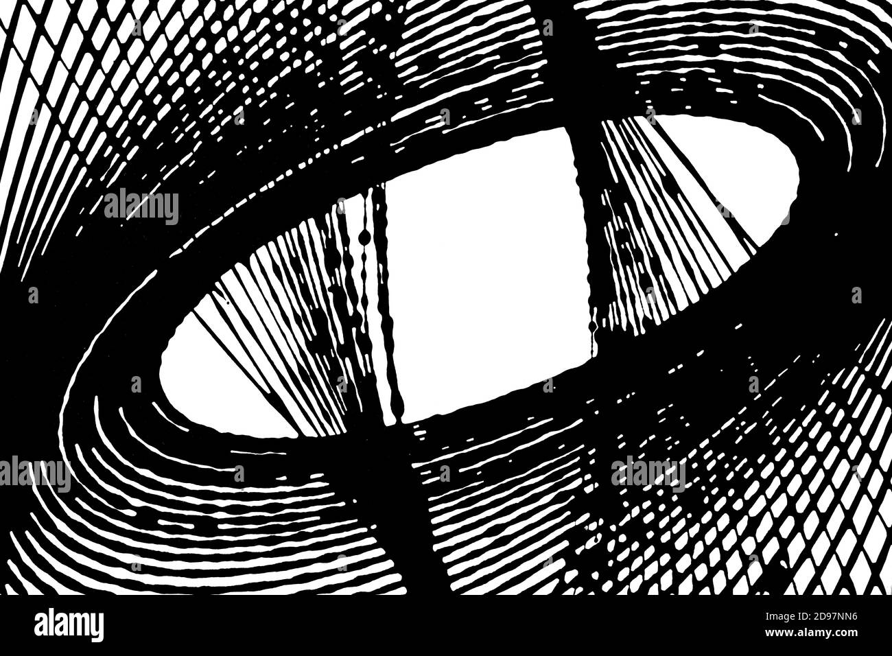 Abstrakter geometrischer Hintergrund gezeichnet durch Pendelschwingungen. Schwarze und weiße Textur Stockfoto