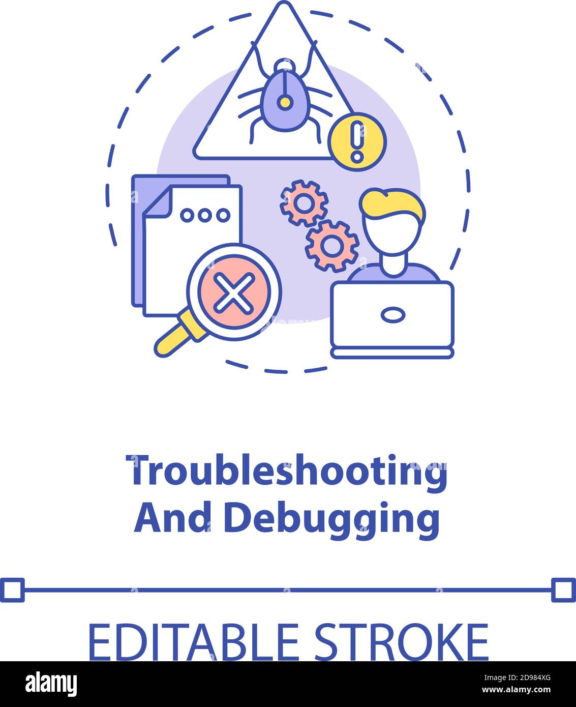 Symbol für Fehlerbehebung und Debugging-Konzept Stock Vektor
