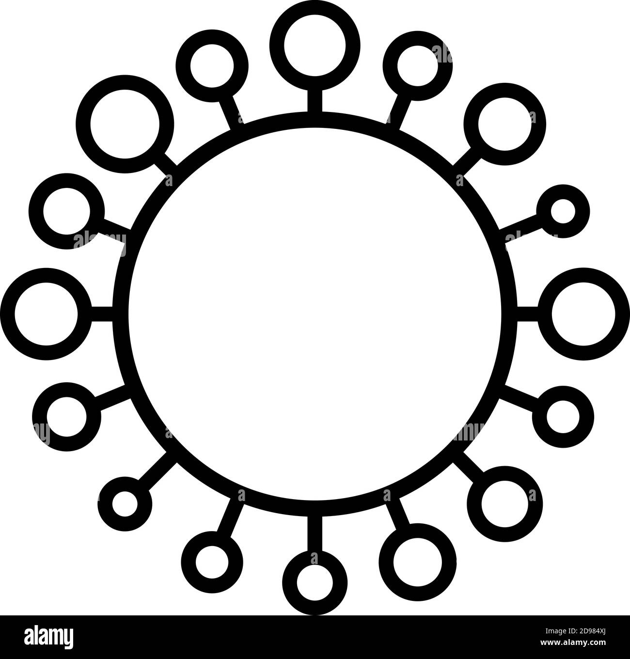 Virensignum. Symbol für Coronavirus und COVID-19 Desease. Einfaches flaches, schwarzes Vektorsymbol. Stock Vektor