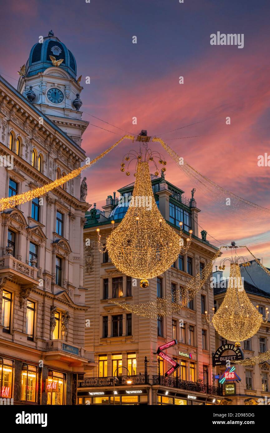 Weihnachtsbeleuchtung, Graben Fußgängerzone, Wien, Österreich Stockfoto