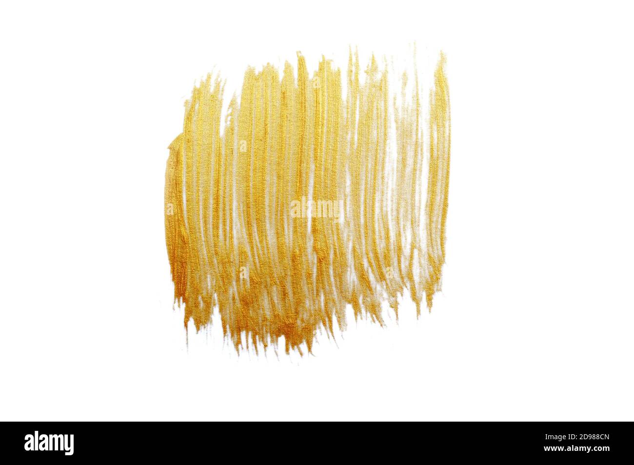 Abstrakt goldene Abstriche Pinsel Acryl im Grunge Stil auf weiß Hintergrund mit Platz für Text auf weißem Hintergrund Stockfoto