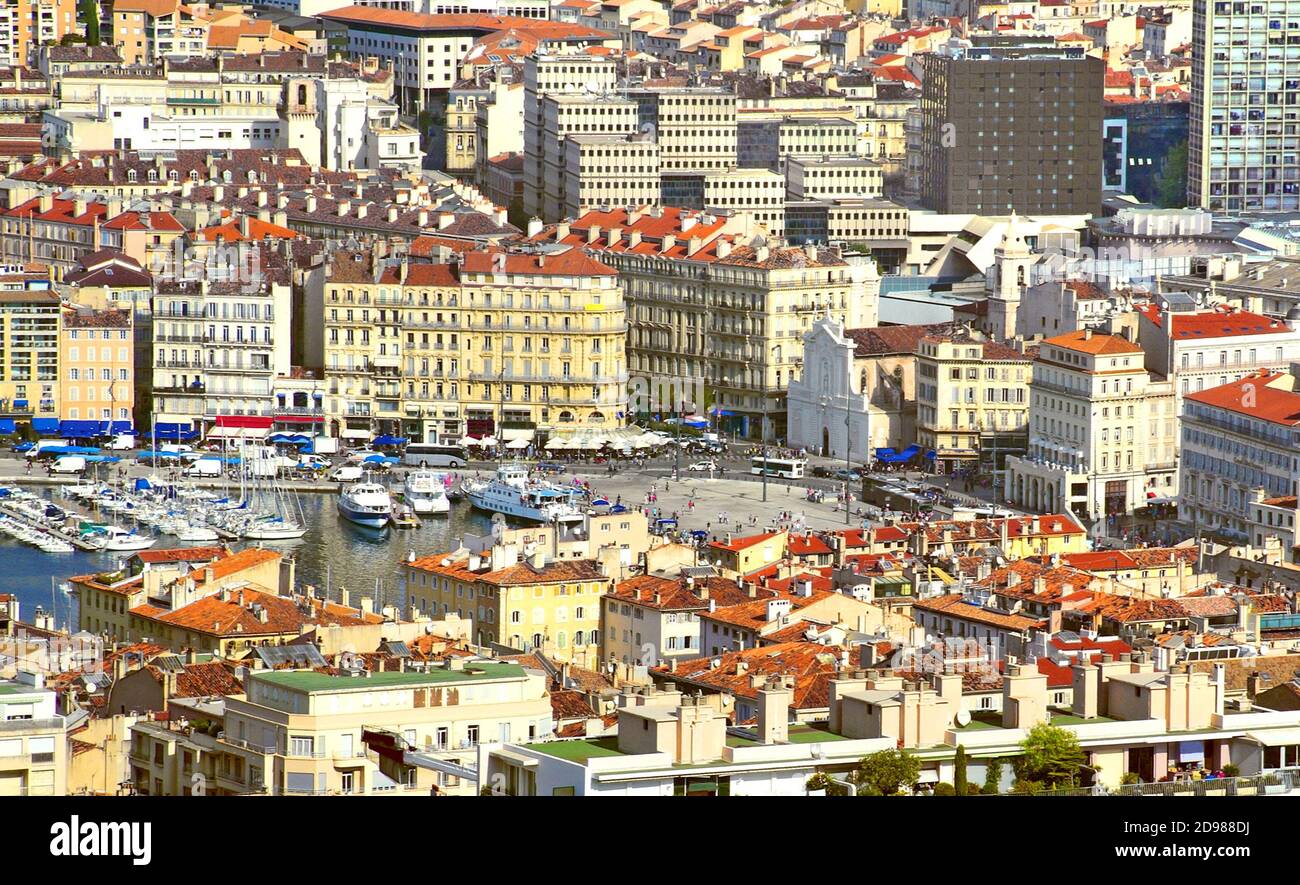 Luftaufnahme des alten Hafens in Marseille, Frankreich. Stockfoto