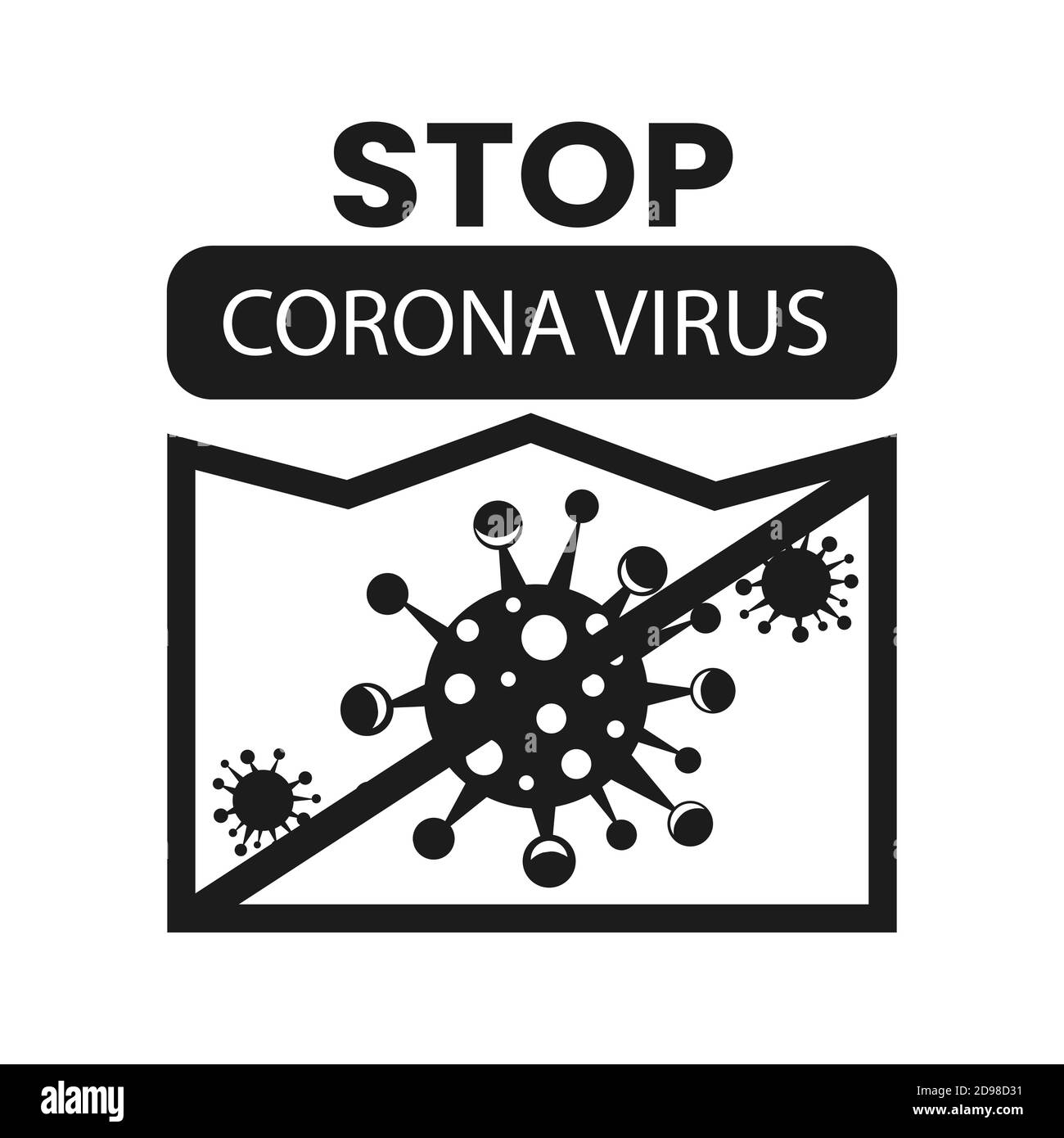 Infografik-Symbol für Coronavirus. Der Erreger einer Atemwegsinfektion. Poster zur Bakterienpandemie. Logo Zeichen isoliert weißen Hintergrund. Stock Vektor