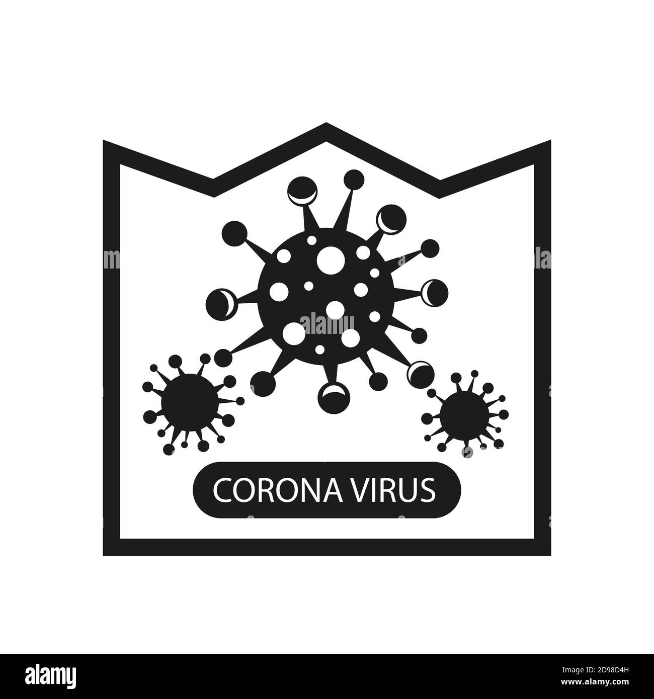 Infografik-Symbol für Coronavirus. Der Erreger einer Atemwegsinfektion. Poster zur Bakterienpandemie. Logo Zeichen isoliert weißen Hintergrund. Stock Vektor