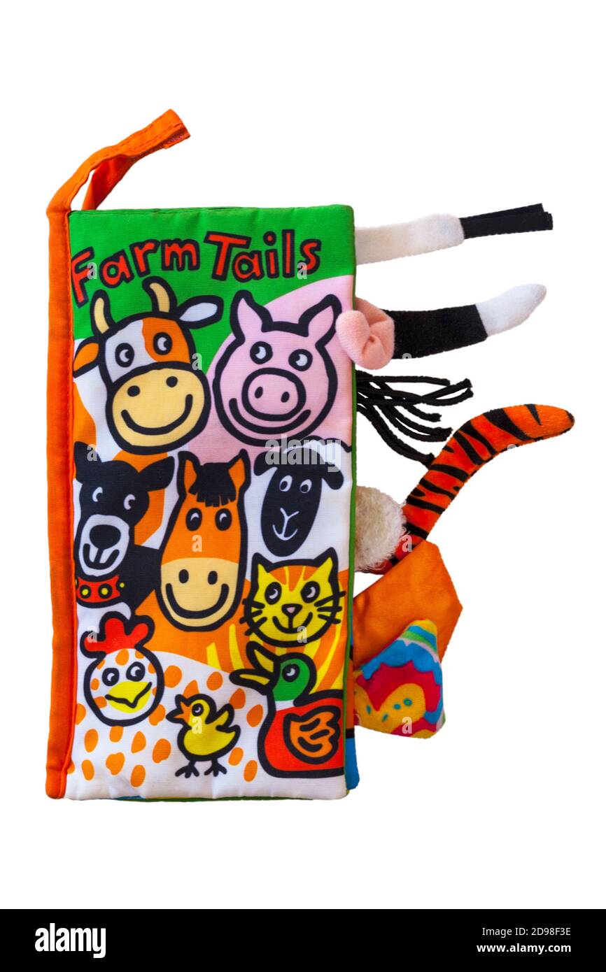 Junge Kind's Farm Tails Stoff Buch isoliert auf weißem Hintergrund Stockfoto