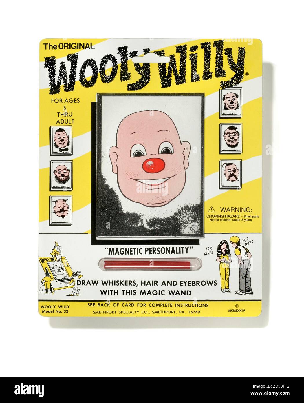 Wooly Willy magnetische Zeichnungsspielzeug auf weißem Hintergrund fotografiert Stockfoto